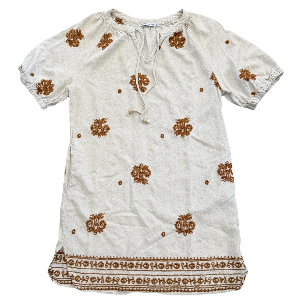 Figueroa & Flower Embroidered Floral Tunic Shirt XL Boho Chic‎ Folk Linen Blend